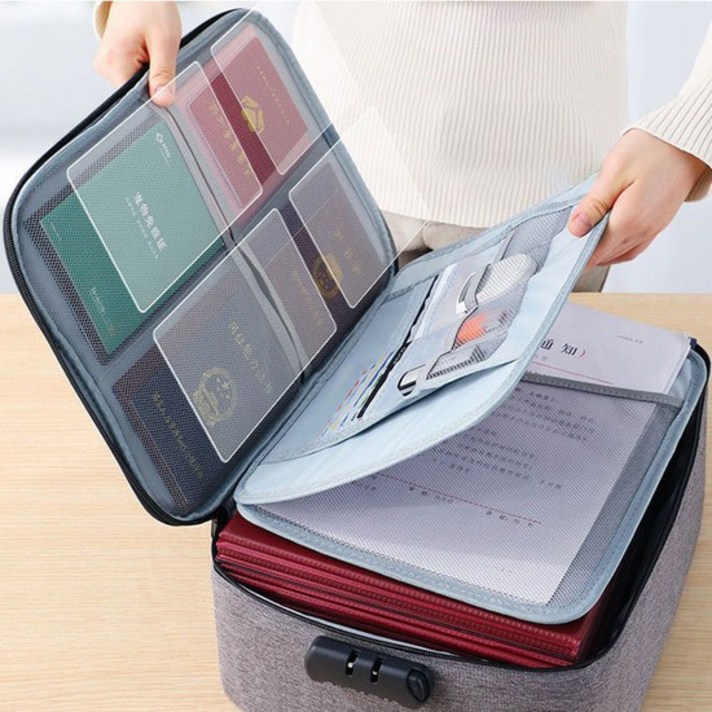 [큐벡스] 여권 통장 중요서류 잠금기능 3단형 보관가방 1개