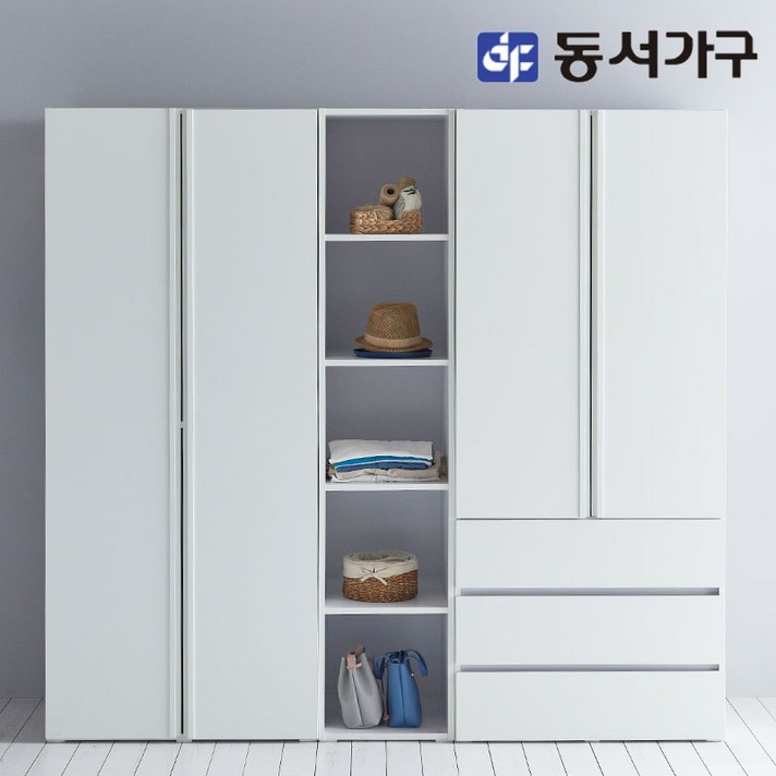 동서가구 소이 스테디 2000 옷장세트 3단 서랍 오픈형 YUR014, 화이트