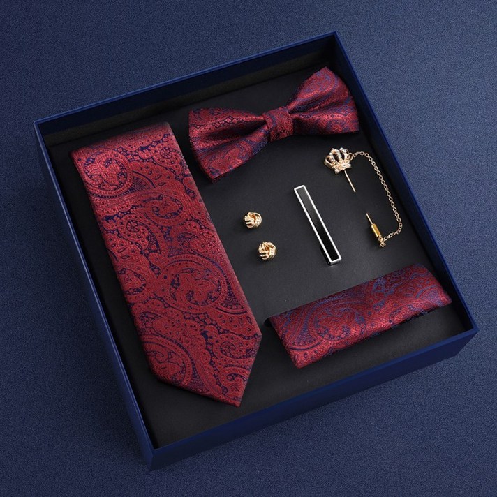 [프리미엄 퀄리티] 남자 명품 학생 면접 회사원 웨딩 프리미엄 실크 넥타이+행거치프+나비넥타이+커프스+넥타이핀+부토니에 선물세트 6종 기획전
