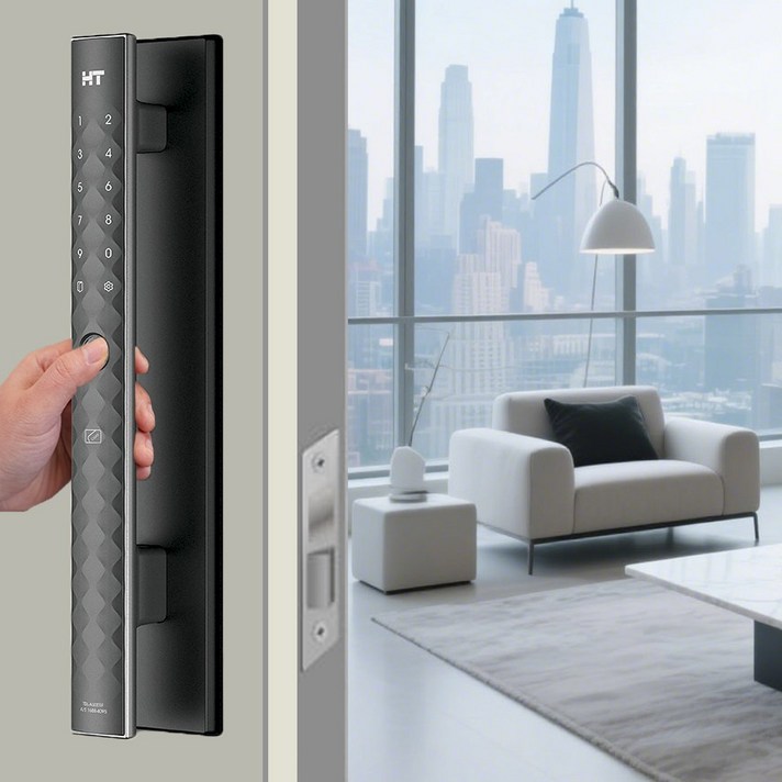 현대HT TDLA5001F 지문인식 슬림형 즉시잠김 현관문 아파트 고급주택 도어락 번호키 설치 교체, 고객직접설치, TDL5001F 지문번호카드