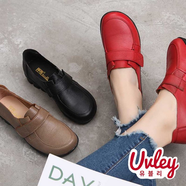 유블리 여성 슬립온 구두 엄마신발 고급스러운 단화 수제 고급화 편한신발 소가죽 수제화 가죽화 중년신발 UV0210297SJ 벙컬