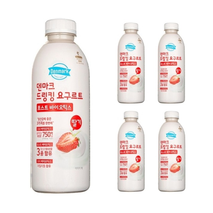 동원 덴마크 드링킹요구르트 포스트바이오틱스 딸기 750ml, 5개