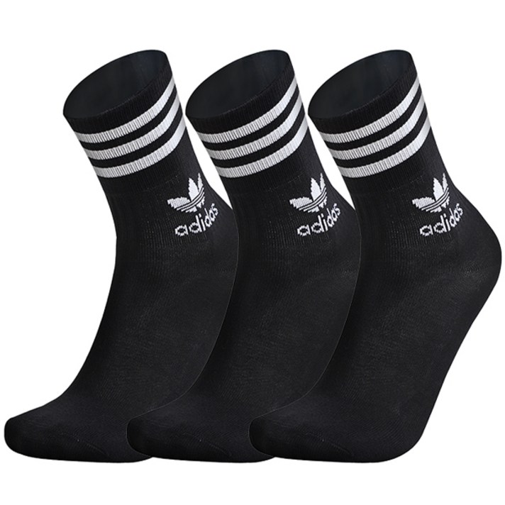 아디다스코리아 3개세트양말 오리지널양말 미드 컷 크루 삭스, 블랙