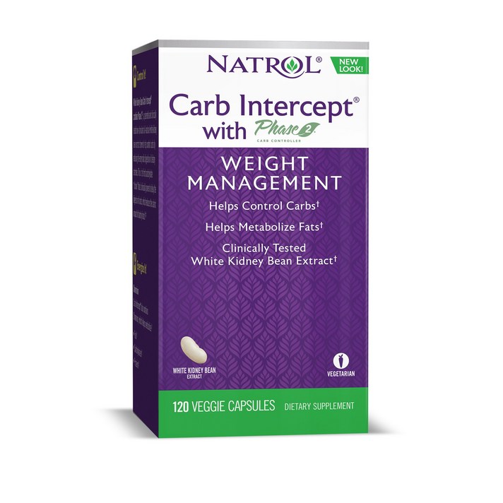 Natrol 화이트 키드니 빈 카브 인터셉트 With 페이즈 2 웨이트 매니지먼트 1000mg 캡슐, 120개입, 1개