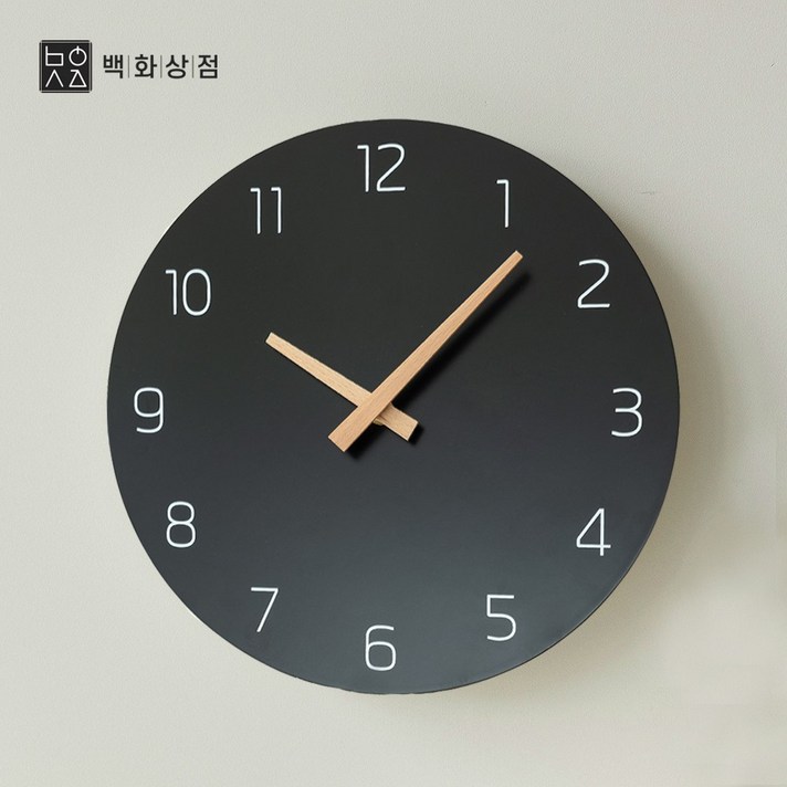  백화상점 무선 무소음 우드 벽시계, 블랙 