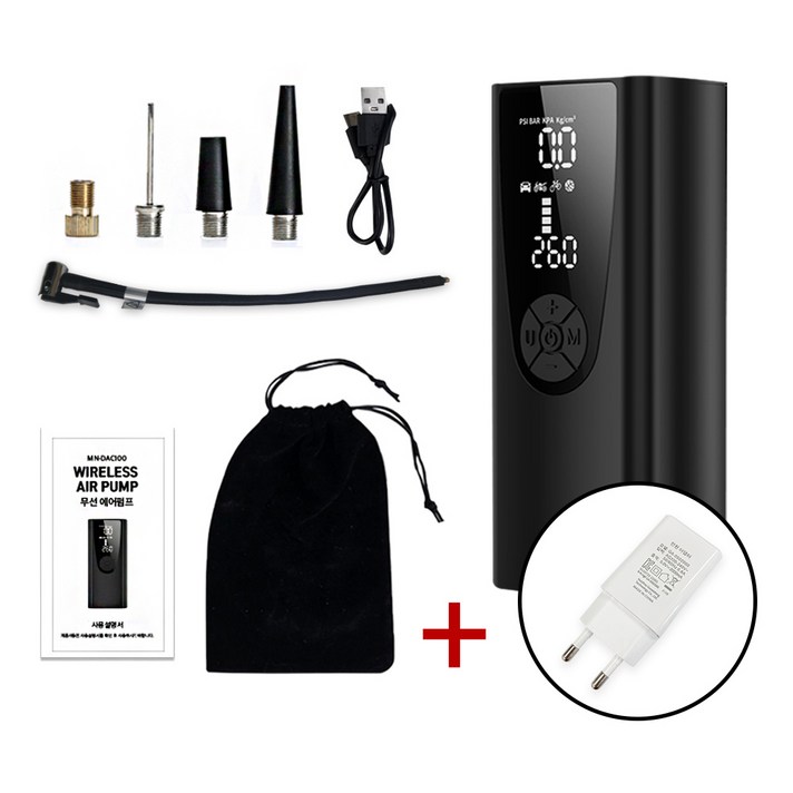 무선 에어펌프 타이어 공기압 주입기 휴대용 자전거 공 바람넣기 8000mAh, 1세트