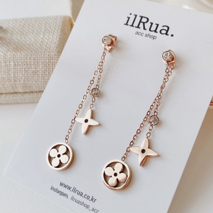 일루아샵 투웨이! [써지컬스틸] 다이아 플라워 롱드롭 귀걸이