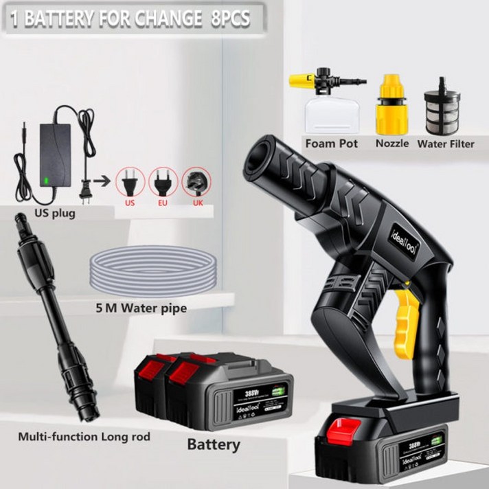 세차 압력 청소기에 대 한 무선 전기 고압 물 스프레이 건 Makita 18 v-21 v 배터리에 대 한 휴대용 세탁기, 협동사, 배터리 2개, EU 플러그