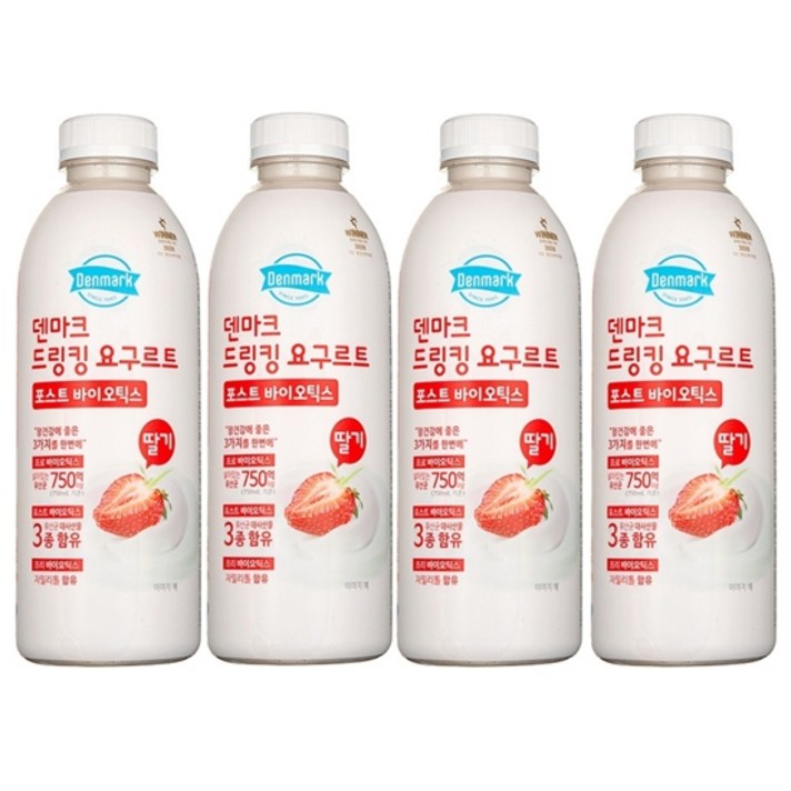 동원 덴마크 드링킹요구르트 포스트바이오틱스 딸기 750ml, 4개