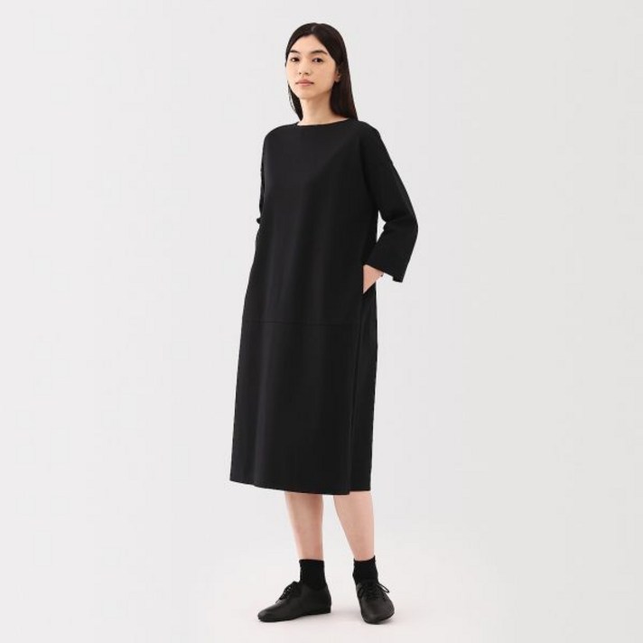 무인양품 여성 이중 편직 7부 소매 원피스 BB2RZA5S
