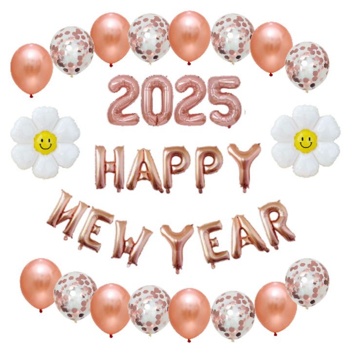 해피뉴이어 2025 풍선 신년 홈파티용품 세트, 로즈골드 해피뉴이어 2025 풍선 신년 홈파티용품 세트, 로즈골드