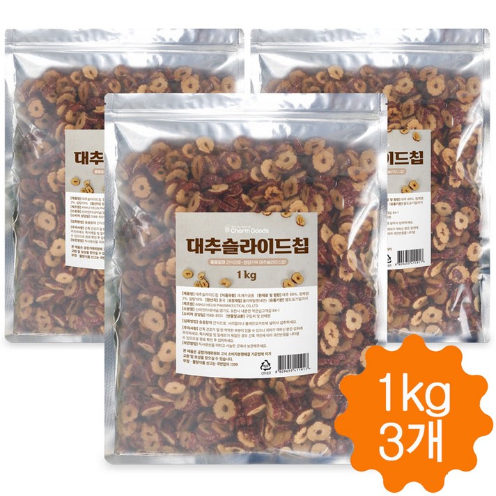 바삭한 대추칩 스낵 건조 슬라이드 과자 1Kg 대용량, 3개