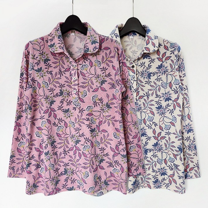 허니마마 나폴리 할머니옷 따뜻한 기모 단추 카라 티셔츠 엄마 셔츠 긴팔티 요양원 선물