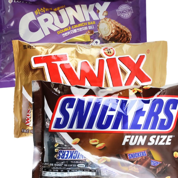  스니커즈 500g+트윅스500g+더블크런치바361g 미니 대용량 