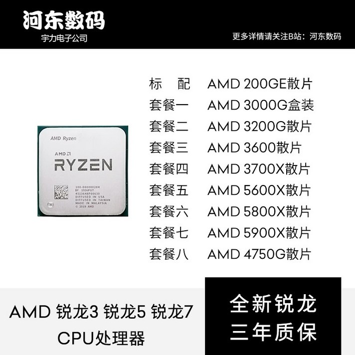 AMD 라이젠 라이젠 R3 3100 R5 3500X 3600 5600X R7 3700X 5800X CPU, 공식 표준