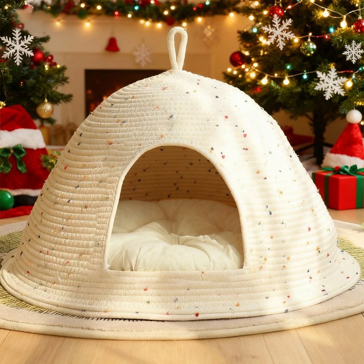 엠티링크 프리미엄 고양이 강아지 숨숨집 하우스 텐트 집 침대 방석 쿠션 쇼파 다용도 사계절 고양이집, 1개, 화이트