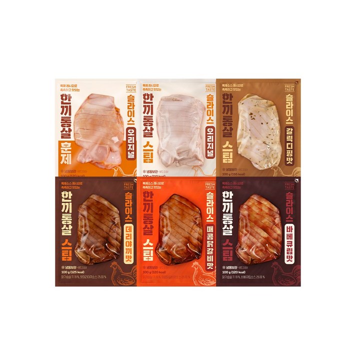  한끼통살 슬라이스 닭가슴살 5종 혼합(각 6개씩 총 30개입), 100g, 30개 