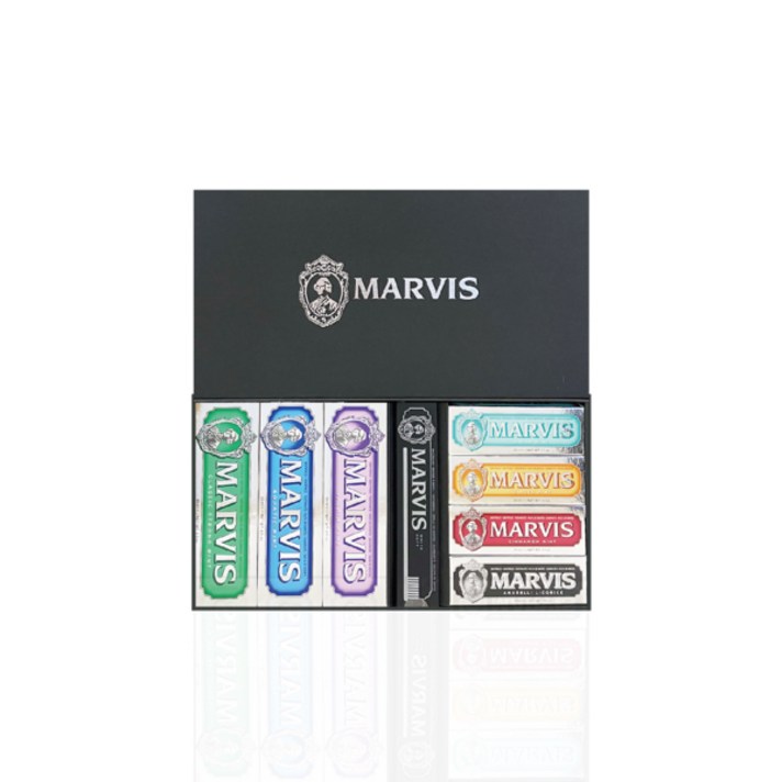 [리미티드 에디션] 마비스 치약 MARVIS 이탈리아 명품 치약 85mL 3종 25mL 4종 칫솔 1종 기프트 선쿨 세트, 홀리데이 직사각박스, 없음