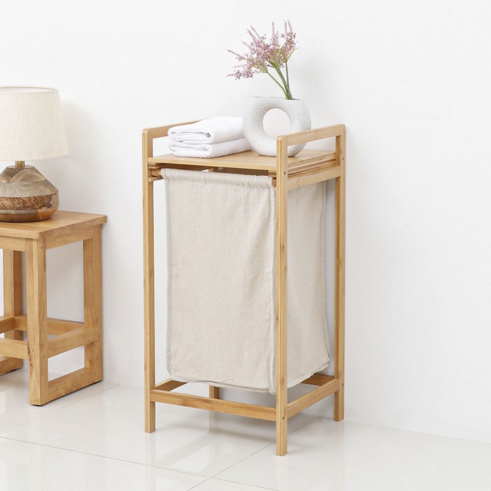 바네스데코 대나무 햄퍼 빨래바구니, 라이트 브라운, 1개