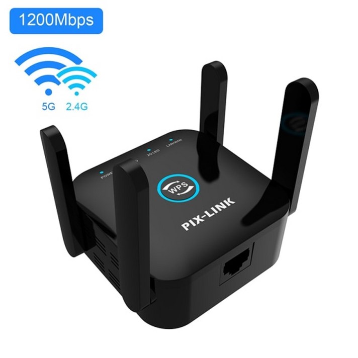 라우터 PIXLINK 5G WiFi 리피터 WiFi 증폭기 5Ghz 장거리 익스텐더 1200M 무선 부스터 홈 Wi-Fi 인터넷 신호 증폭기, AU 플러그, 1200M 2.4G 5G 블랙
