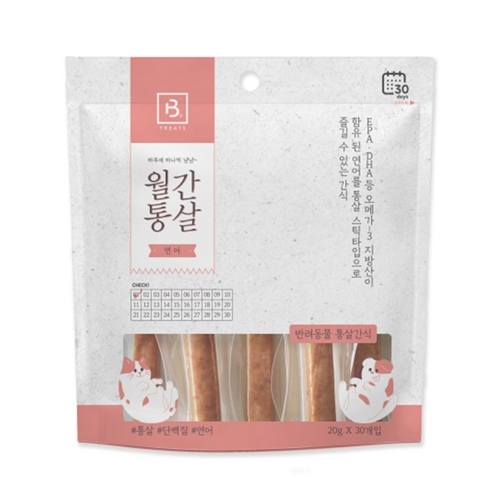 브리더랩 반려동물 월간통살 연어 스틱타입 간식 20g x 30p, 닭가슴살  연어 혼합맛, 2개