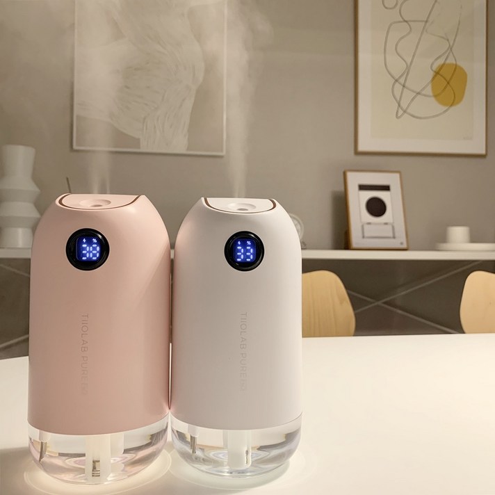 라퓨라메 미니 가습기 초음파 무선 유선 캠핑 휴대용 사무실 통세척 무소음 usb 가습기, 핑크