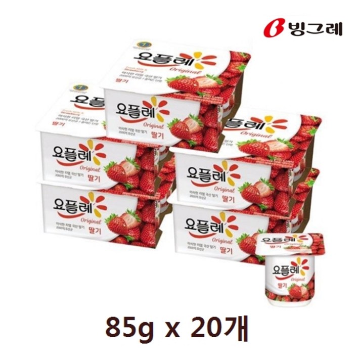 빙그레 요플레 오리지널 딸기 85g, 20개