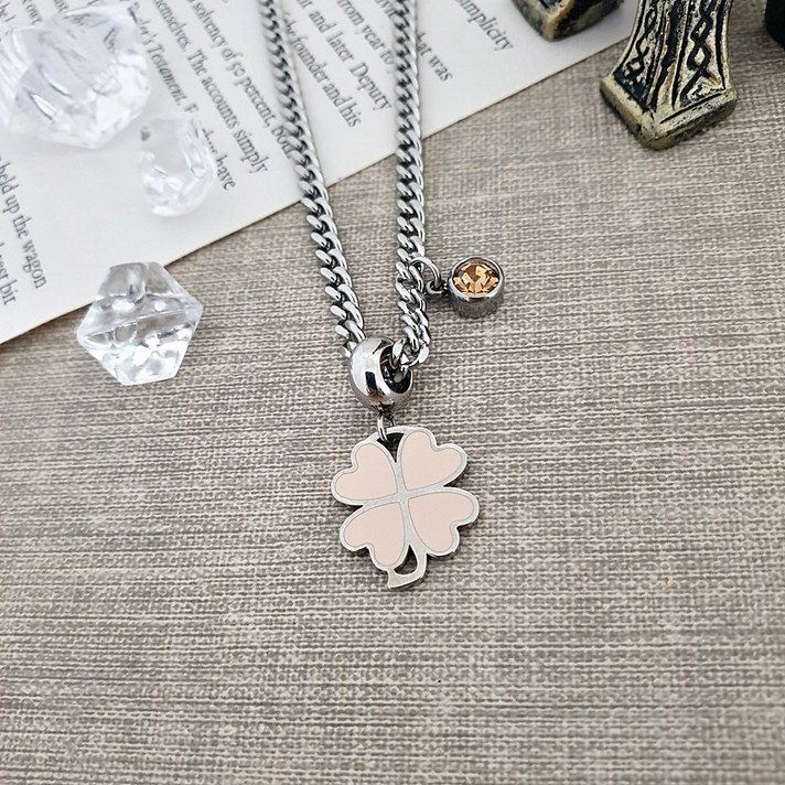 인디핑크 클로버 써지컬스틸 미아방지목걸이 탄생석추가, 유아용, 9월