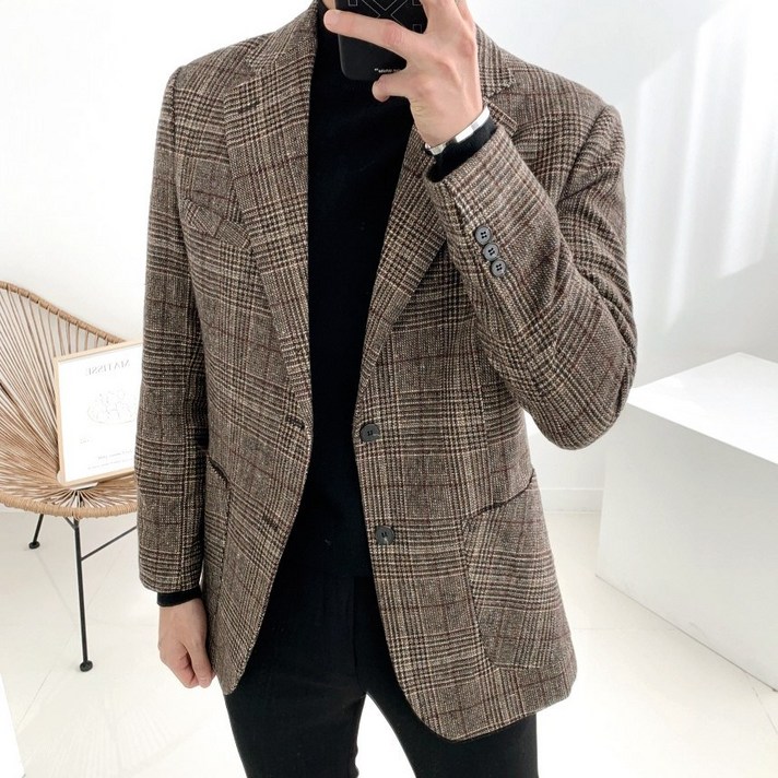 울 글렌체크 남자 싱글자켓 블레이져 2XL 빅사이즈까지(1color)
