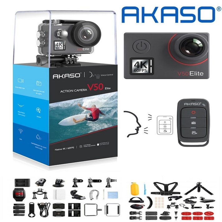 아카소 V50 4K WIFI 60fps 터치 손떨방방수 액션캠 액션카메라+당일출고 정품 캠코더, 아카소 V50 Elite