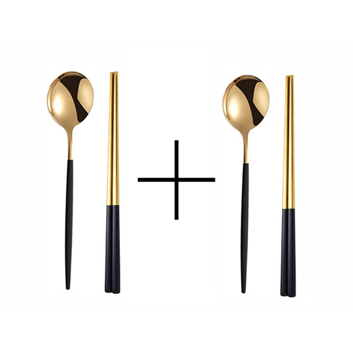 [1+1] A3생활 한식수저세트 혼수용품 고급레스토랑 주방용품 숟가락 젓가락 (골드/블랙=숟가락2개/젓가락2개), 골드 블랙, 숟가락 2개입, 젓가락 2개입