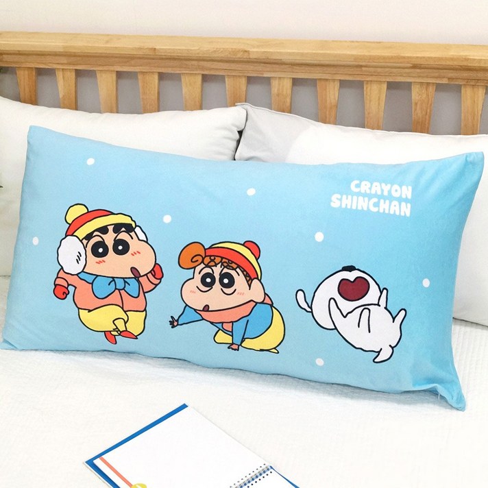  짱구 패밀리 극세사 대쿠션 헤드쿠션 짱아 흰둥이, 블루 