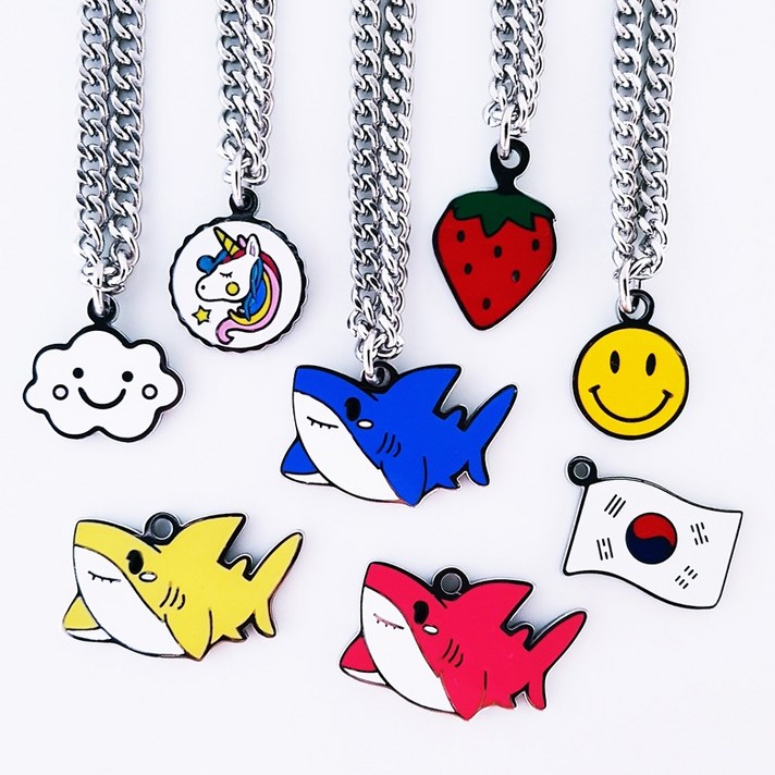 튼튼한 캐릭터 미아방지목걸이 써지컬스틸 10종모음, 상어파랑, 아동용