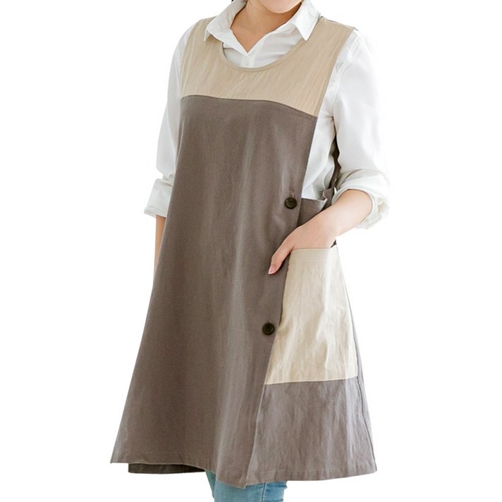 데코에버 데일리투톤 원피스앞치마 (옆주머니형) 선생님 앞치마, 아이보리