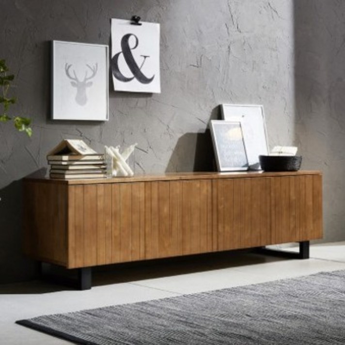 보니애가구 모니카 1600 고무나무 원목 TV다이 서랍장 거실장, 브라운