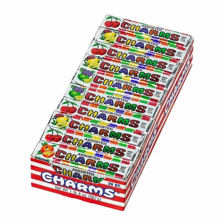 Charms Squares Assorted Flavors 체리 포도 레몬 라임오렌지 라즈베리 캔디 1팩/20개입