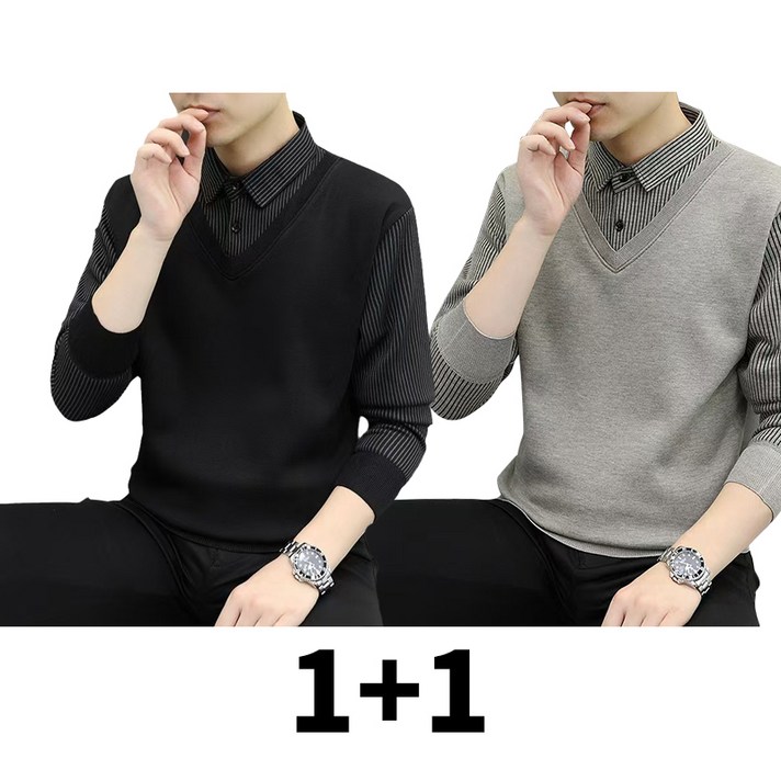 남자 긴팔 니트 카라 티셔츠 티 셔츠