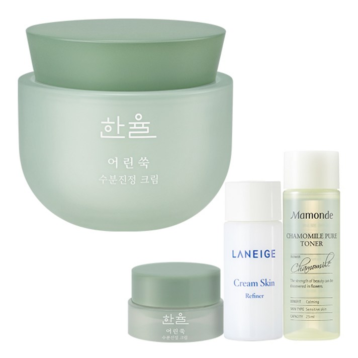 한율 어린쑥 수분 진정 크림 50ml + 아모레퍼시픽 기초케어 3종, 1세트