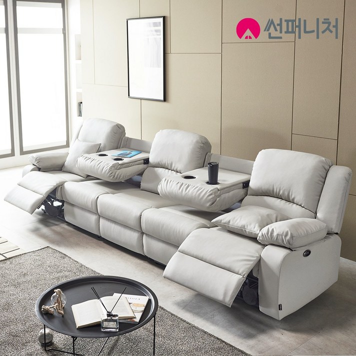 썬퍼니처 전동 리클라이너 소파 3인 4인 6인 독립스프링 오리털 USB 에어레더/PU, 7108_4인용_라이트그레이