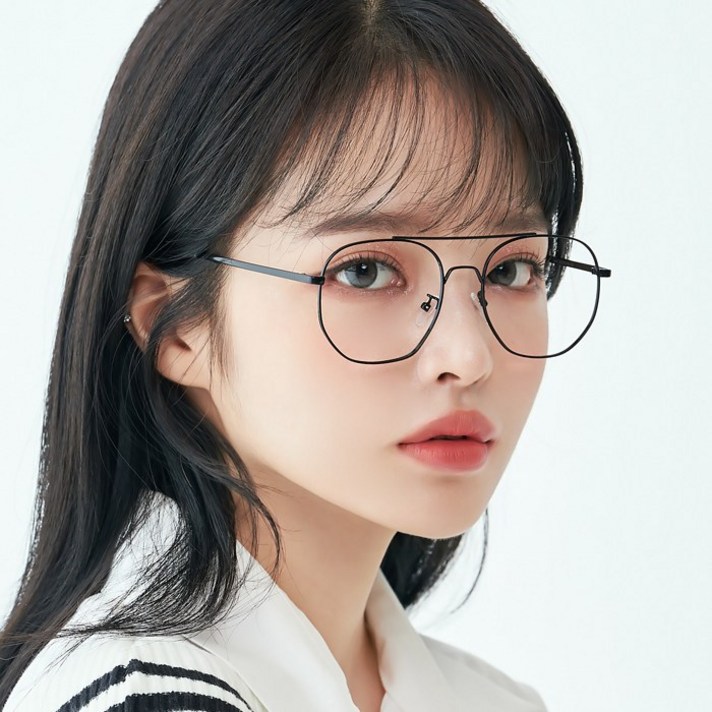 멜라크메 남자 여자 메탈 투브릿지 사각 안경테 자외선 블루라이트 차단 렌즈 안경