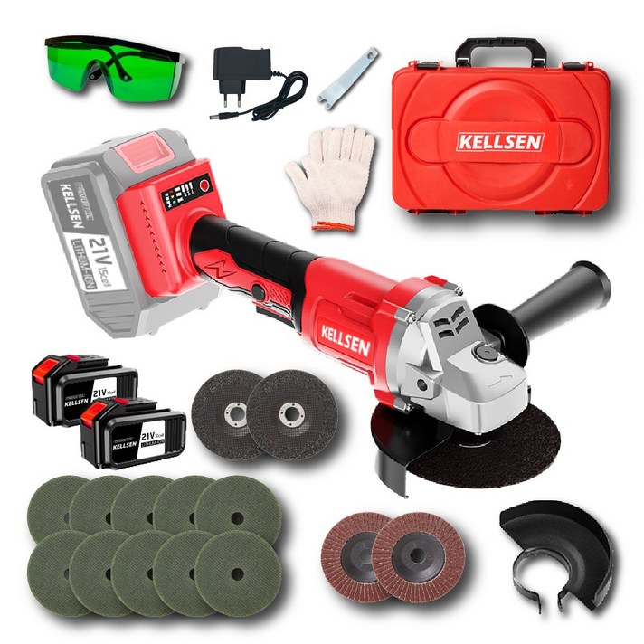KELLSEN 무선 충전 그라인더 핸드 프리미엄 브러시리스, 15셀 배터리2개SET