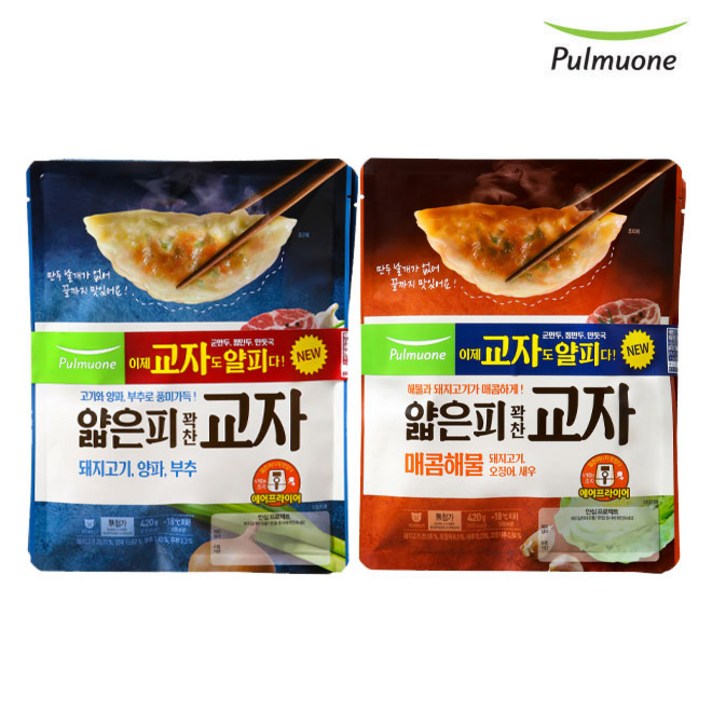 [풀무원] 얇은피 교자만두 혼합(고기+매콤해물) 420gx4봉, 단품