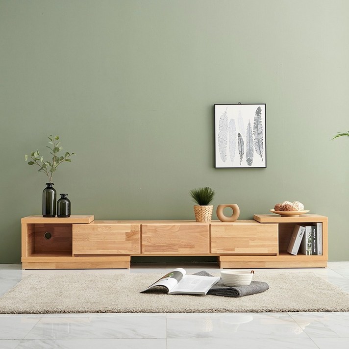 하이앤드리 덴버2 북유럽 원목 익스텐션거실장 확장형 티비 원룸 1600 2100 2400 TV거실장 티비다이 거실장, 고무나무(원목)