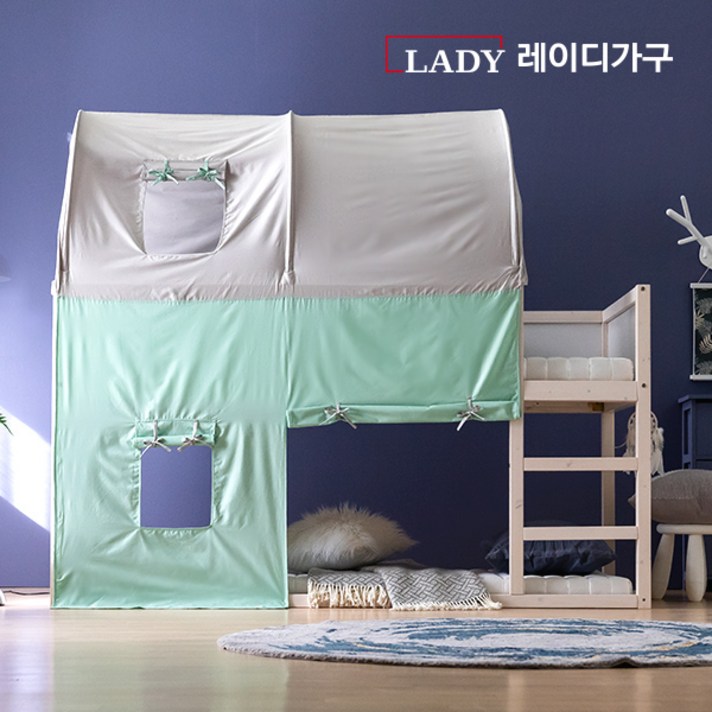 레이디가구 마네 양면 벙커침대 +텐트 +포켓매트2EA, 쿨그레이