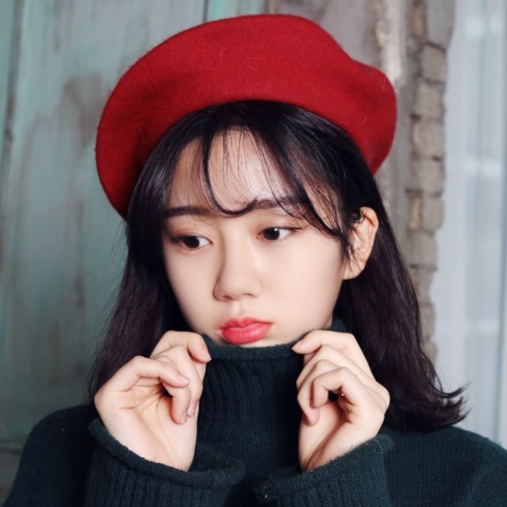 마인드맵 울 꼭지 베레모 무지 겨울 남자 여성 빵모자 (31colors)