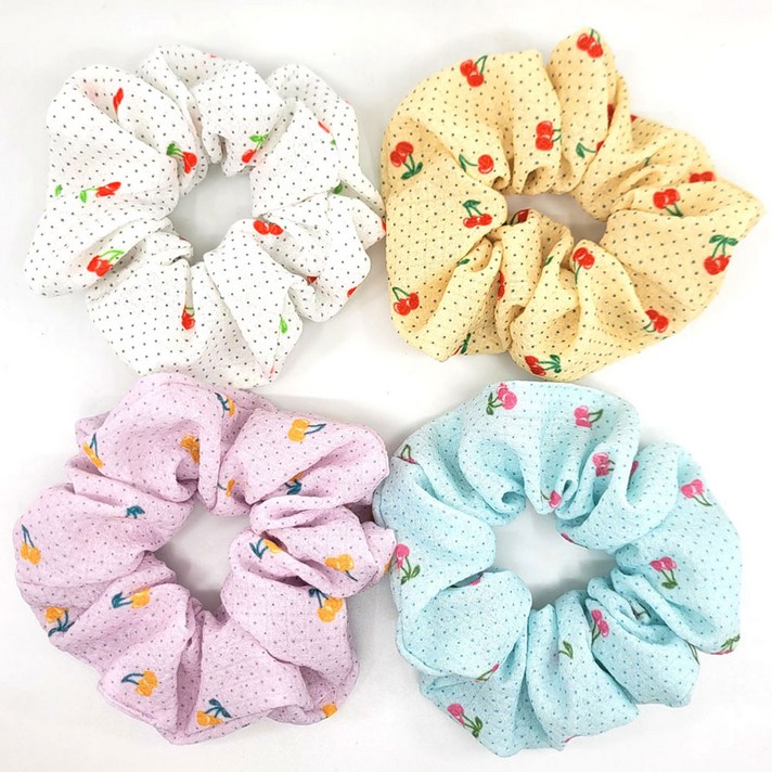 여성용 곱창 머리끈 체리 미니 도트 헤어 4종 세트