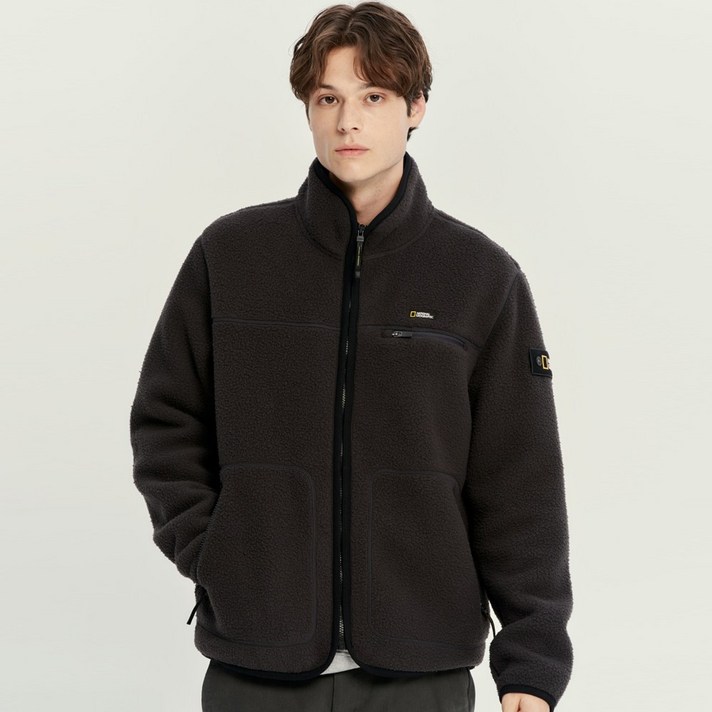 [국내정품] 내셔널지오그래픽 하이넥 뽀글이 플리스 집업 차콜