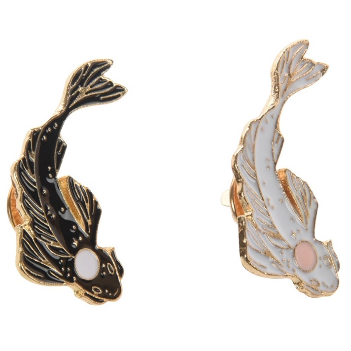 2pcs yin-yang fish brooch 배지 에나멜 핀 블랙 화이트 핑크 잉어 Koi 브로치 배지 일본어 물고기 쥬얼리 의상 귀여운 브로치 XZ1321 / XZ1323