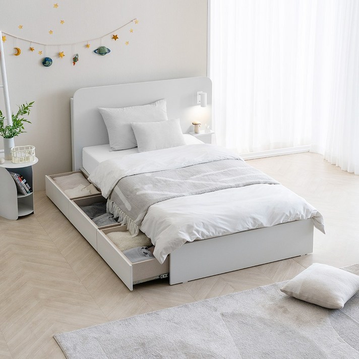 [출시기념 방수커버증정] 레이디가구 멜로 서랍 벙커형 수납침대 싱글 슈퍼싱글 (슬림/LED수납/확장형), 12] LED수납 SS 프레임 +몬스터 필로우탑 50T