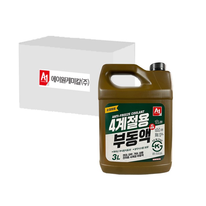 주에이원케미칼 4계절용 부동액 3L x 4개, 차량용 산업용 겸용 부동액, 4개, 3L
